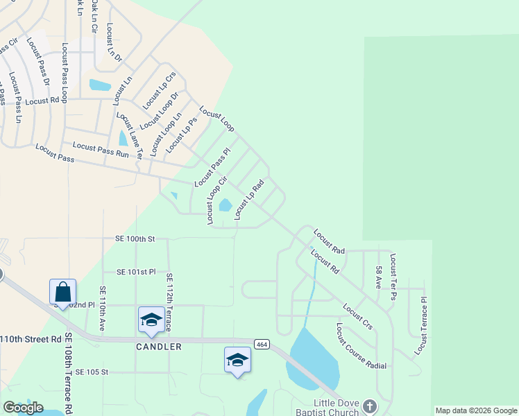 map of restaurants, bars, coffee shops, grocery stores, and more near Locust Loop Court in Ocala