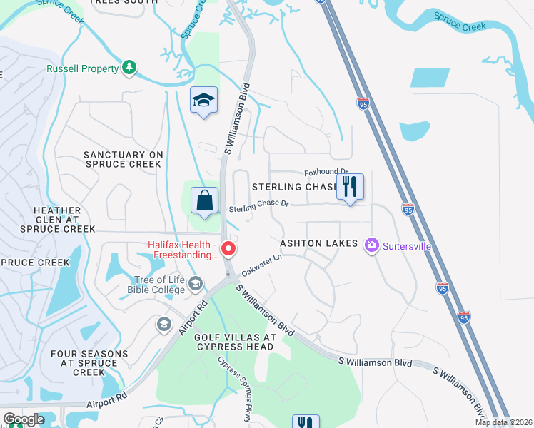 map of restaurants, bars, coffee shops, grocery stores, and more near 6104 Pheasant Ridge Drive in Port Orange