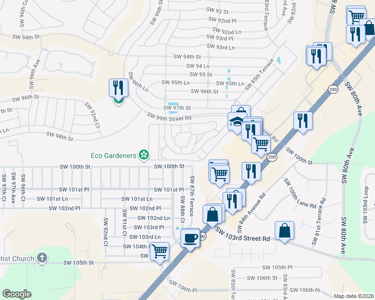 map of restaurants, bars, coffee shops, grocery stores, and more near 9871 Southwest 88th Terrace in Ocala