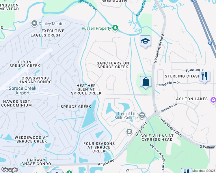 map of restaurants, bars, coffee shops, grocery stores, and more near 6091 Jasmine Vine Drive in Port Orange
