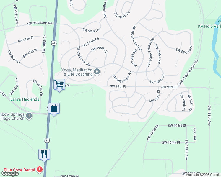 map of restaurants, bars, coffee shops, grocery stores, and more near 19427 Southwest 100th Loop in Dunnellon