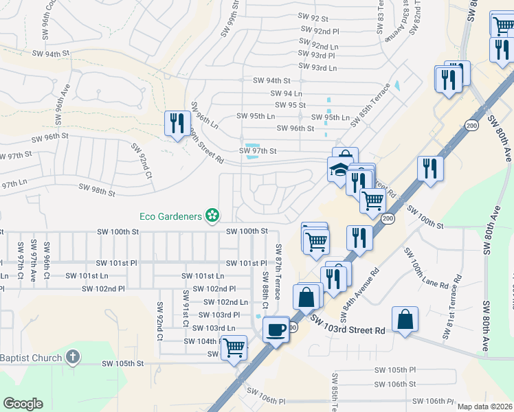 map of restaurants, bars, coffee shops, grocery stores, and more near 9871 Southwest 88th Terrace in Ocala