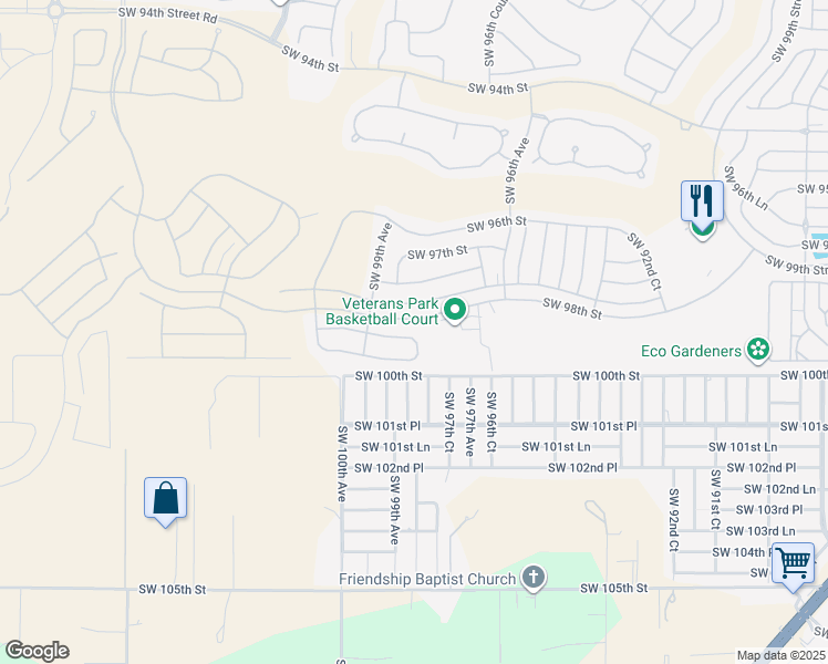 map of restaurants, bars, coffee shops, grocery stores, and more near 9845 Southwest 99th Loop in Ocala