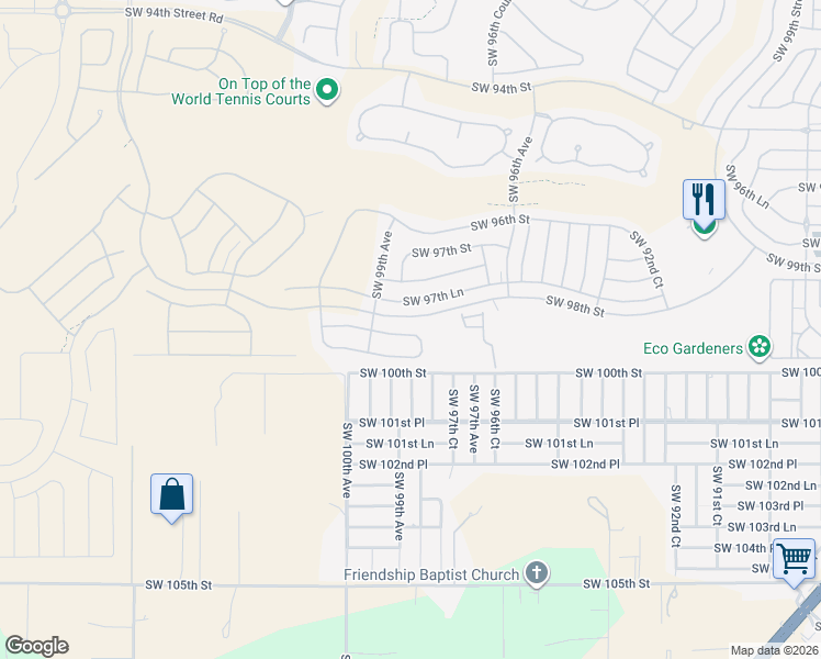 map of restaurants, bars, coffee shops, grocery stores, and more near 9845 Southwest 99th Loop in Ocala
