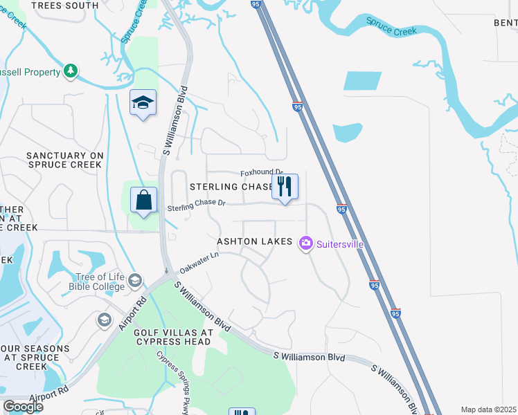 map of restaurants, bars, coffee shops, grocery stores, and more near 785 Sterling Chase Drive in Port Orange