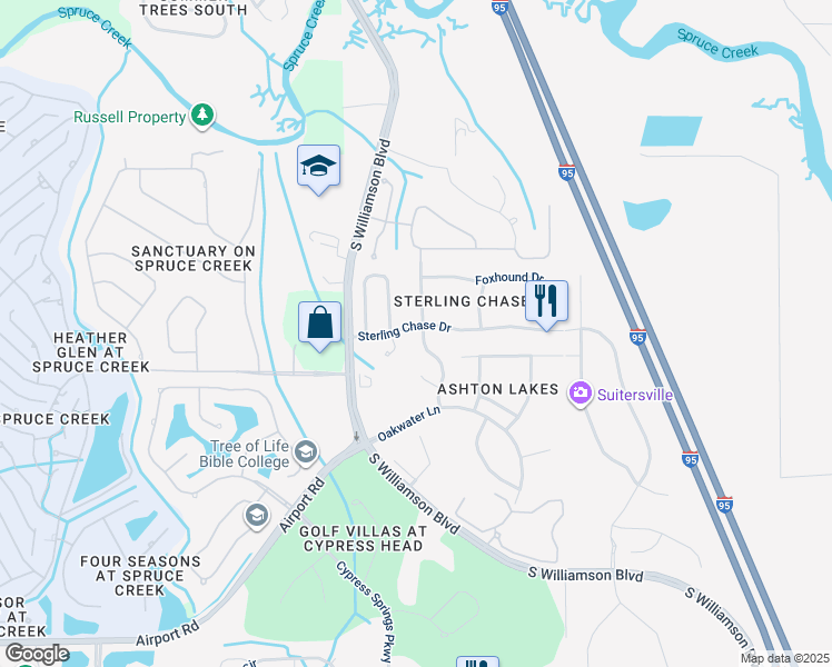 map of restaurants, bars, coffee shops, grocery stores, and more near 6104 Pheasant Ridge Drive in Port Orange