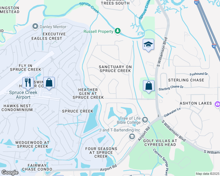 map of restaurants, bars, coffee shops, grocery stores, and more near 6097 Jasmine Vine Drive in Port Orange
