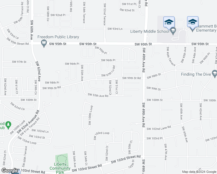 map of restaurants, bars, coffee shops, grocery stores, and more near 9874 Southwest 52nd Court in Ocala