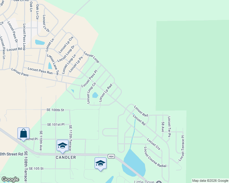 map of restaurants, bars, coffee shops, grocery stores, and more near 103 Locust Loop in Ocala