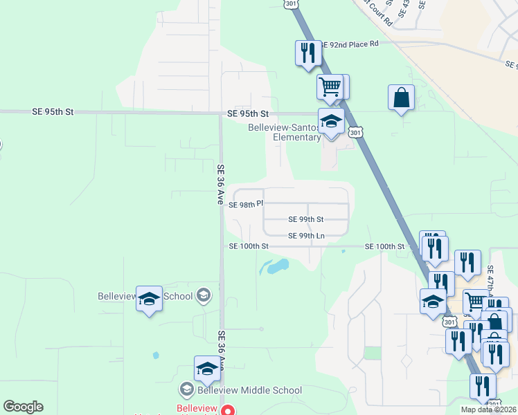 map of restaurants, bars, coffee shops, grocery stores, and more near 9854 Southeast 37th Terrace in Belleview