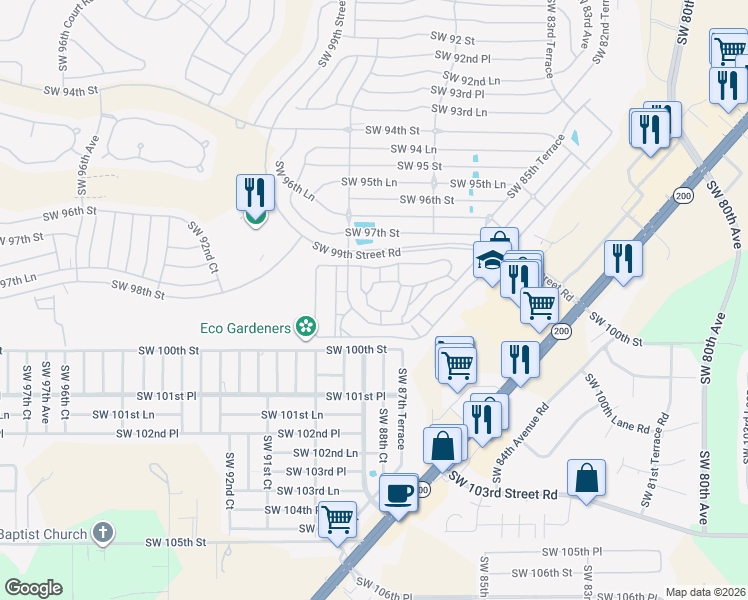 map of restaurants, bars, coffee shops, grocery stores, and more near 9871 Southwest 88th Terrace in Ocala