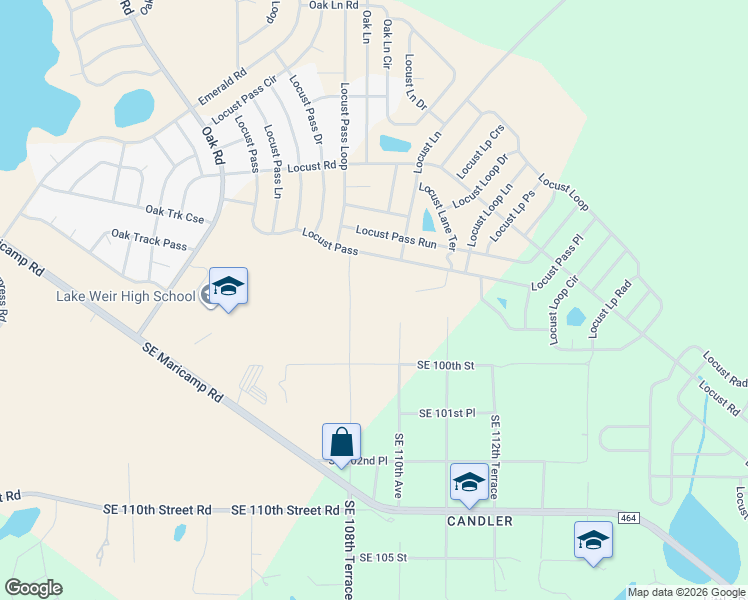 map of restaurants, bars, coffee shops, grocery stores, and more near 9841 Southeast 108th Terrace Road in Ocala
