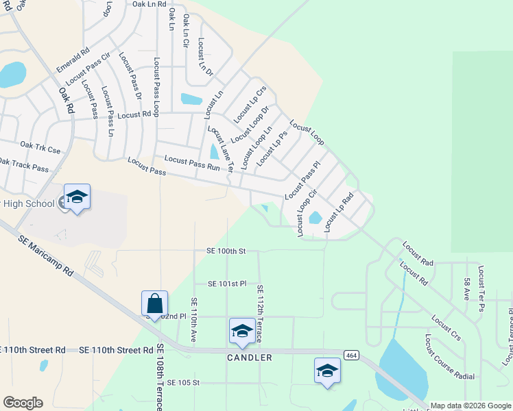 map of restaurants, bars, coffee shops, grocery stores, and more near 313 Locust Pass in Ocala