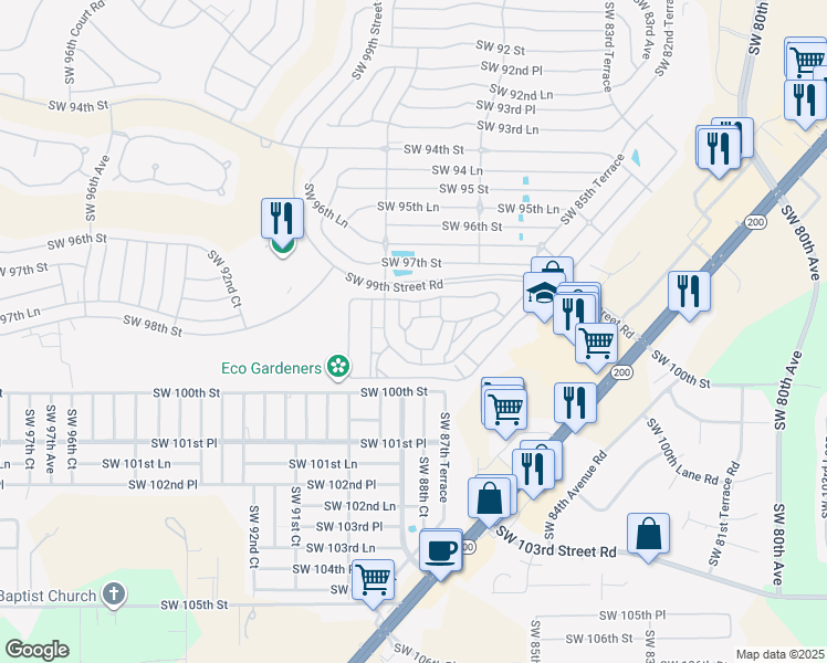map of restaurants, bars, coffee shops, grocery stores, and more near 9871 Southwest 88th Terrace in Ocala