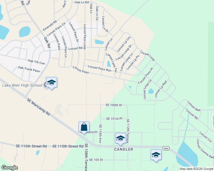 map of restaurants, bars, coffee shops, grocery stores, and more near 1 Candler Cemetery SE 111th Court in Ocala