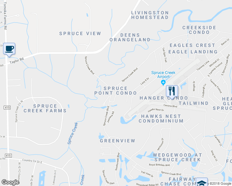 map of restaurants, bars, coffee shops, grocery stores, and more near 101 Silver Fern Court in Port Orange