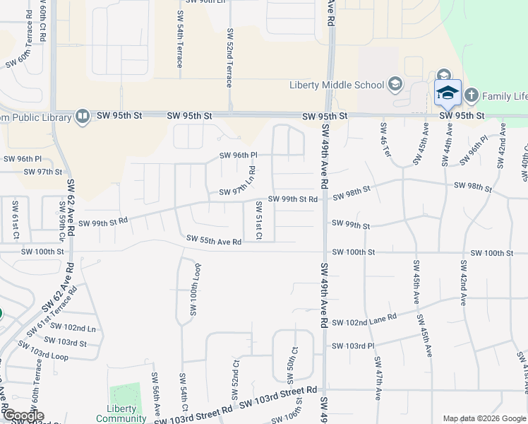 map of restaurants, bars, coffee shops, grocery stores, and more near 9897 Southwest 51st Court in Ocala