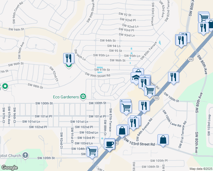 map of restaurants, bars, coffee shops, grocery stores, and more near 8830 Southwest 98th Place in Ocala