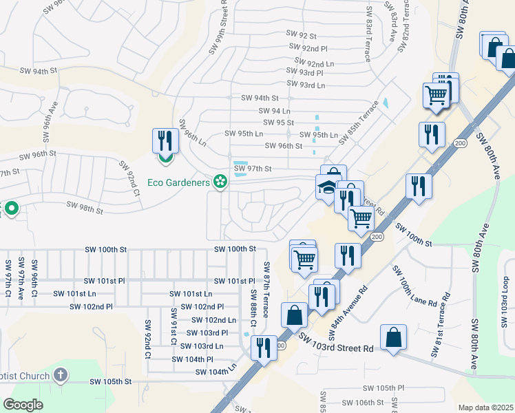 map of restaurants, bars, coffee shops, grocery stores, and more near 8830 Southwest 98th Place in Ocala