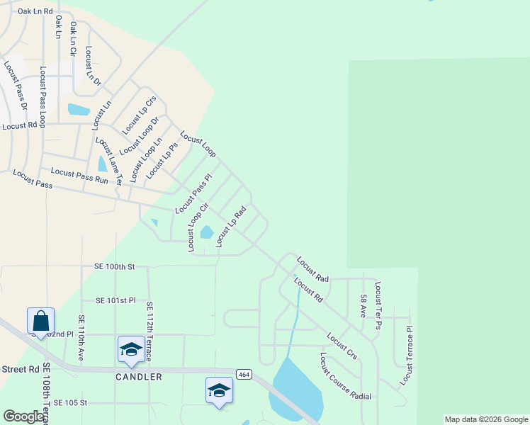 map of restaurants, bars, coffee shops, grocery stores, and more near 103 Locust Loop in Ocala