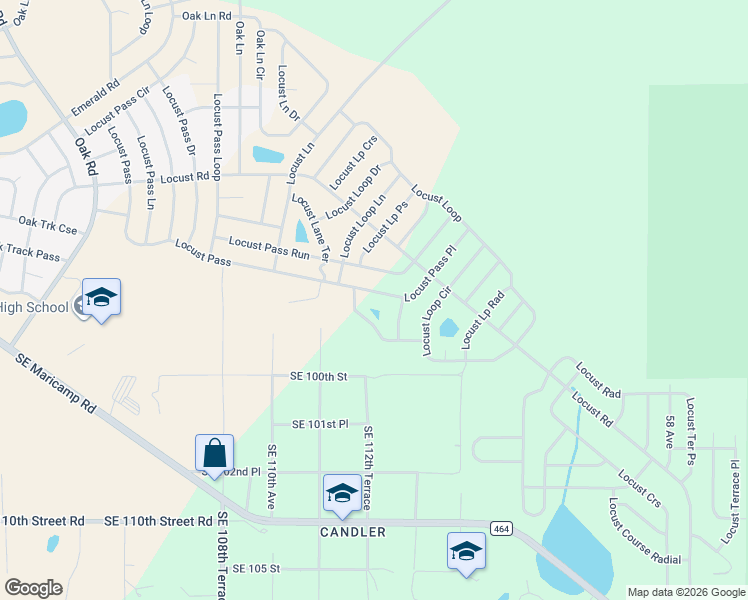 map of restaurants, bars, coffee shops, grocery stores, and more near 313 Locust Pass in Ocala