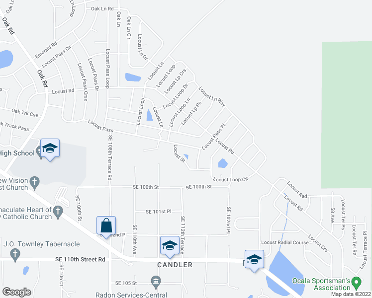 map of restaurants, bars, coffee shops, grocery stores, and more near 313 Locust Pass in Ocala
