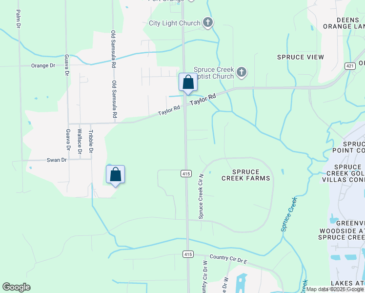 map of restaurants, bars, coffee shops, grocery stores, and more near 2529 Shubert Lane in Port Orange