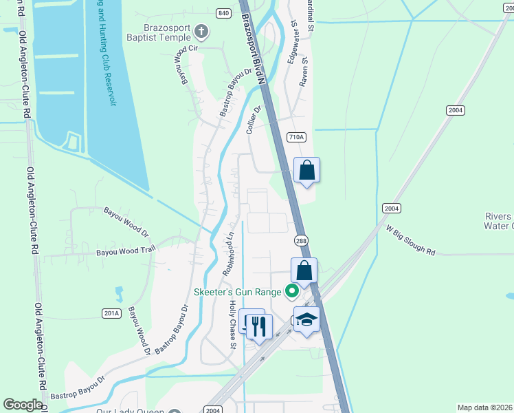 map of restaurants, bars, coffee shops, grocery stores, and more near 4501 Brazosport Boulevard North in Richwood