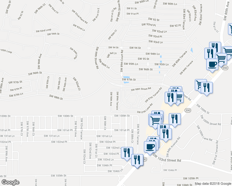 map of restaurants, bars, coffee shops, grocery stores, and more near 8885 Southwest 98th Street Road in Ocala