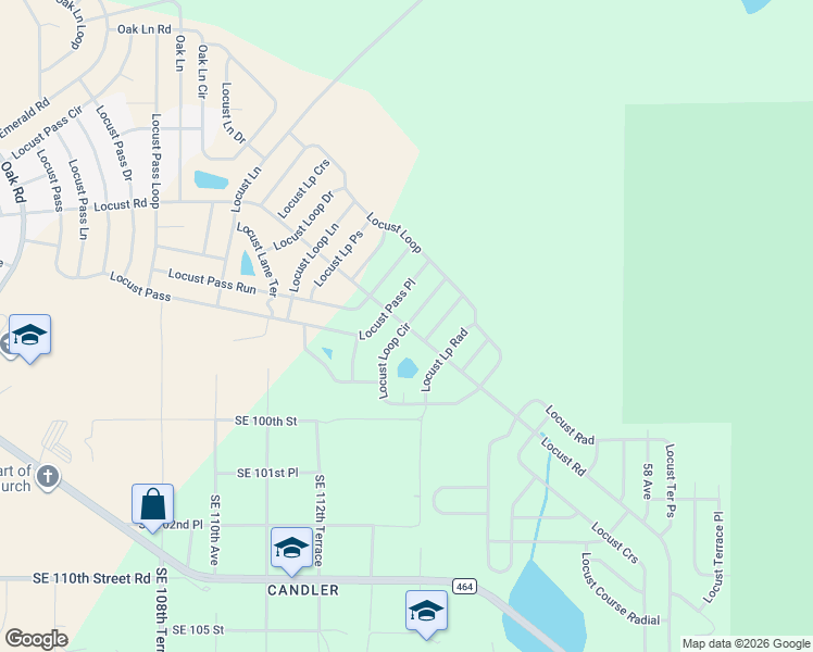 map of restaurants, bars, coffee shops, grocery stores, and more near Locust Loop Circle in Ocala