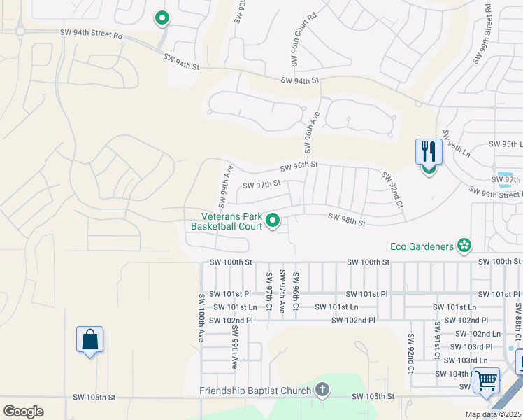 map of restaurants, bars, coffee shops, grocery stores, and more near 9730 Southwest 97th Place in Ocala