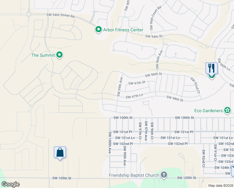 map of restaurants, bars, coffee shops, grocery stores, and more near 9790 Southwest 99th Avenue in Ocala