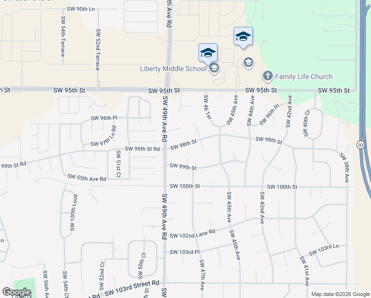 map of restaurants, bars, coffee shops, grocery stores, and more near 4790 Southwest 98th Street in Ocala