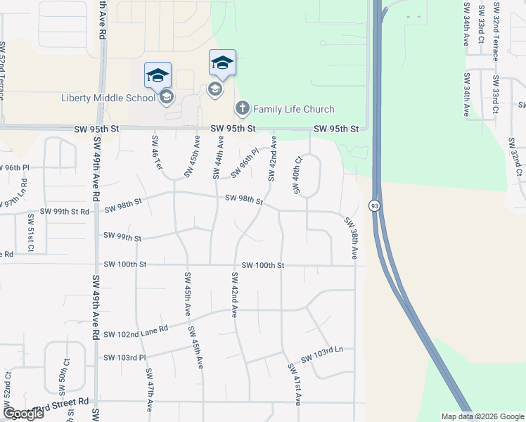 map of restaurants, bars, coffee shops, grocery stores, and more near 4212 Southwest 98th Street in Ocala