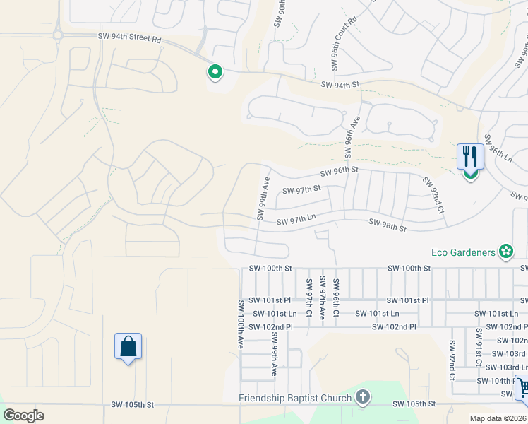 map of restaurants, bars, coffee shops, grocery stores, and more near 9890 Southwest 97th Place in Ocala