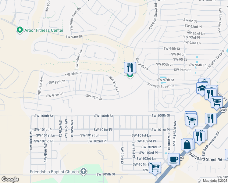 map of restaurants, bars, coffee shops, grocery stores, and more near 9272 Southwest 97th Place in Ocala