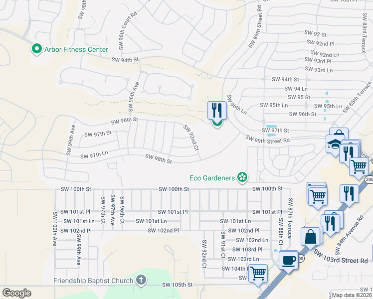 map of restaurants, bars, coffee shops, grocery stores, and more near 9272 Southwest 97th Place in Ocala
