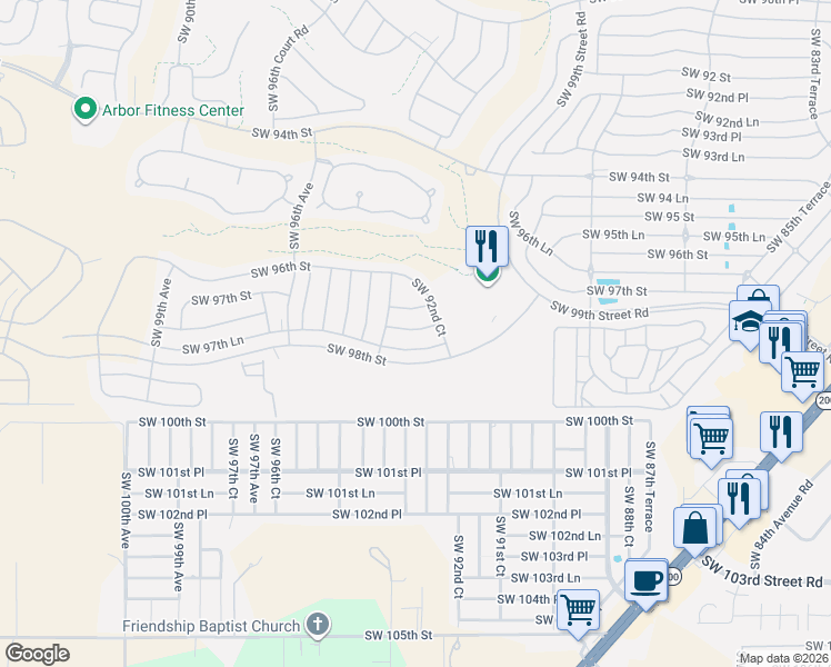 map of restaurants, bars, coffee shops, grocery stores, and more near 9272 Southwest 97th Place in Ocala