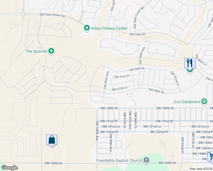 map of restaurants, bars, coffee shops, grocery stores, and more near 9890 Southwest 97th Place in Ocala
