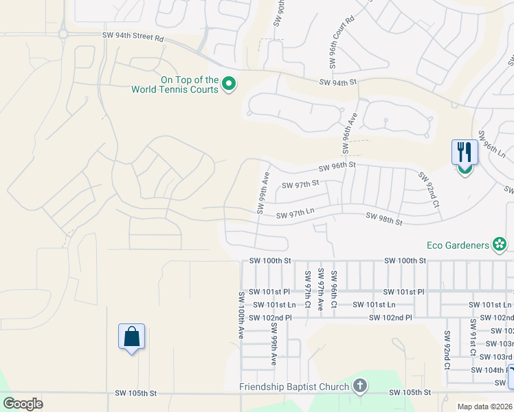 map of restaurants, bars, coffee shops, grocery stores, and more near 9788 Southwest 99th Avenue in Ocala