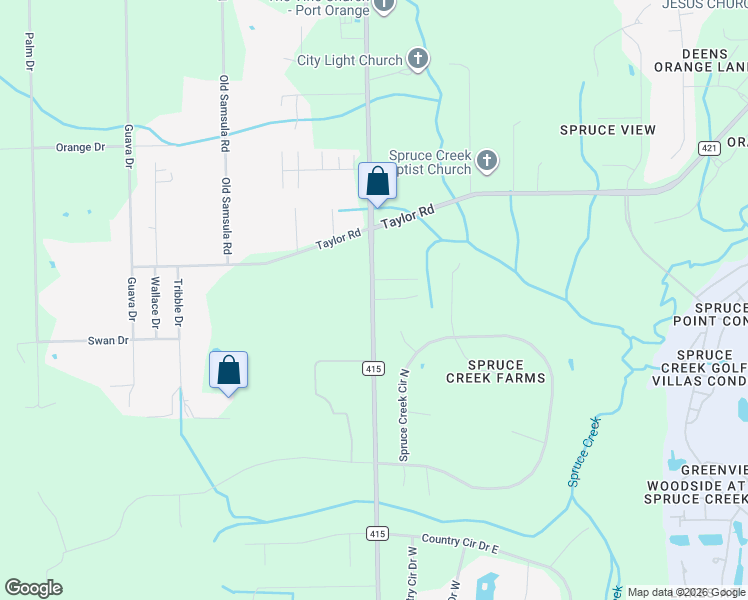 map of restaurants, bars, coffee shops, grocery stores, and more near 2529 Shubert Lane in Port Orange
