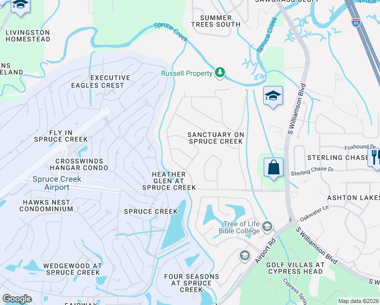 map of restaurants, bars, coffee shops, grocery stores, and more near 6000 Heron Pond Drive in Port Orange