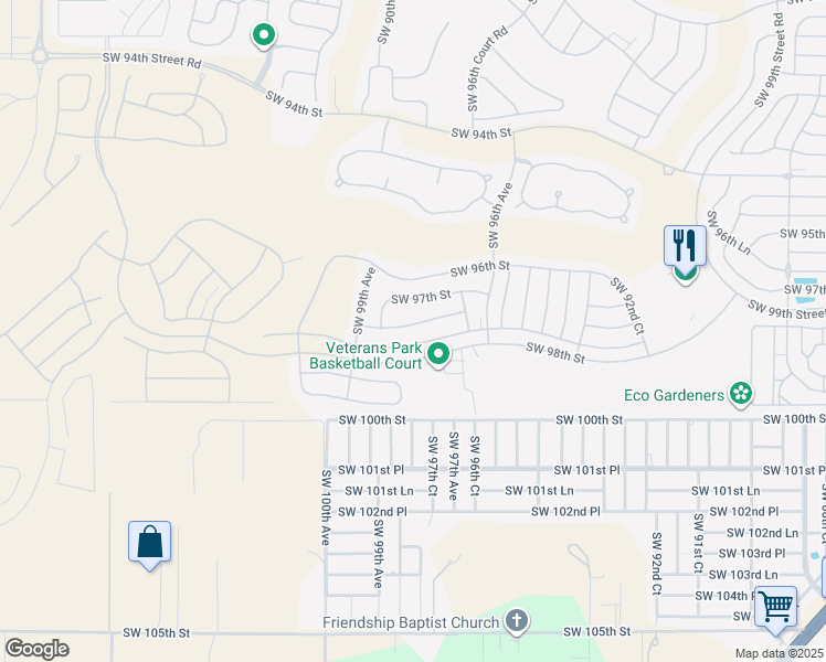 map of restaurants, bars, coffee shops, grocery stores, and more near 9800 Southwest 97th Place in Ocala