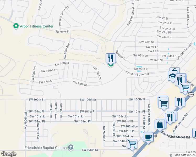 map of restaurants, bars, coffee shops, grocery stores, and more near 9272 Southwest 97th Place in Ocala