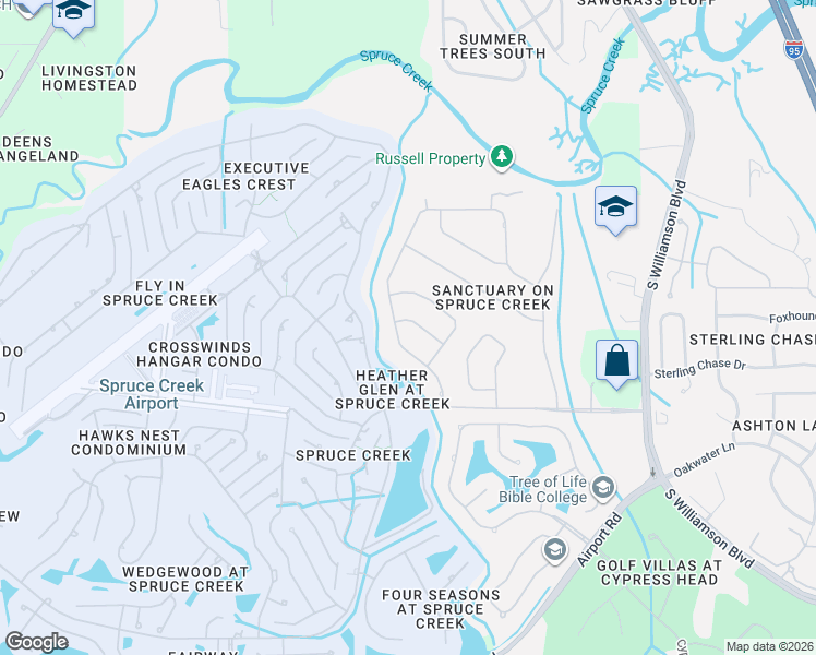 map of restaurants, bars, coffee shops, grocery stores, and more near 1412 Florida Moss Lane in Port Orange