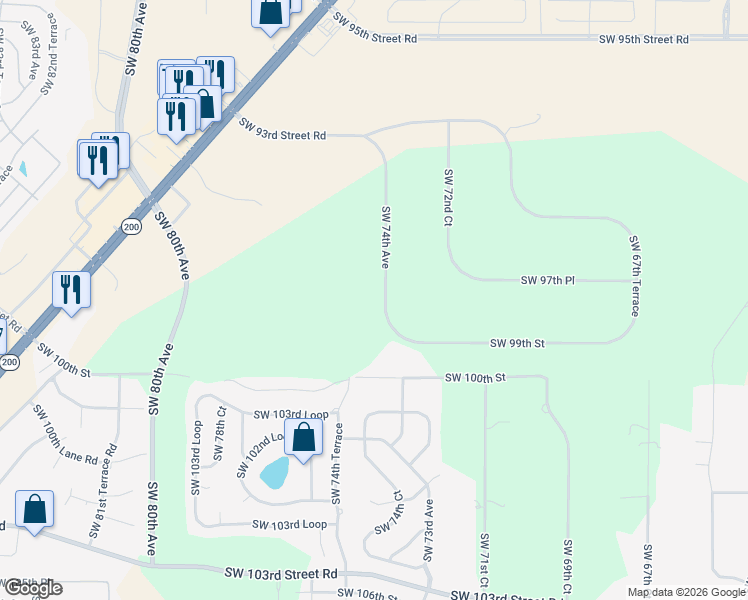map of restaurants, bars, coffee shops, grocery stores, and more near 9769 Southwest 74th Avenue in Ocala