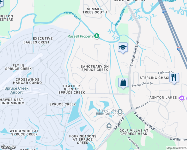 map of restaurants, bars, coffee shops, grocery stores, and more near 6121 Jasmine Vine Drive in Port Orange