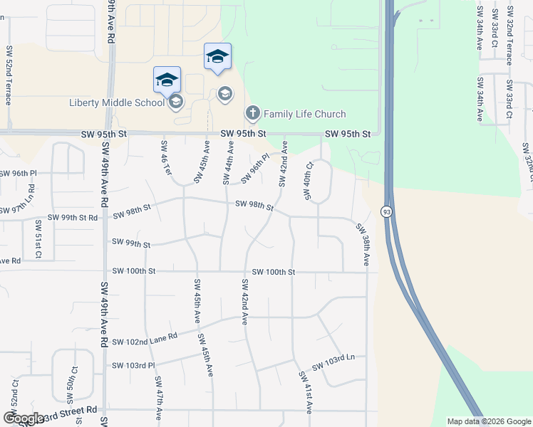 map of restaurants, bars, coffee shops, grocery stores, and more near 4212 Southwest 98th Street in Ocala