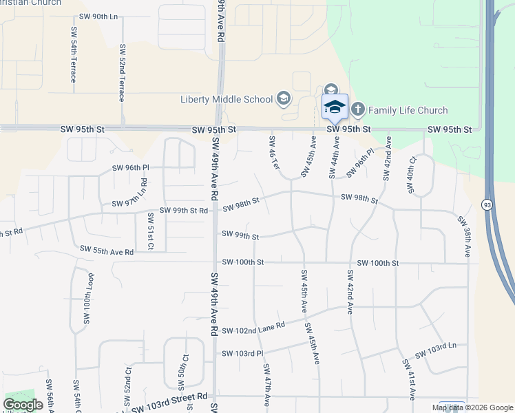 map of restaurants, bars, coffee shops, grocery stores, and more near 4790 Southwest 98th Street in Ocala
