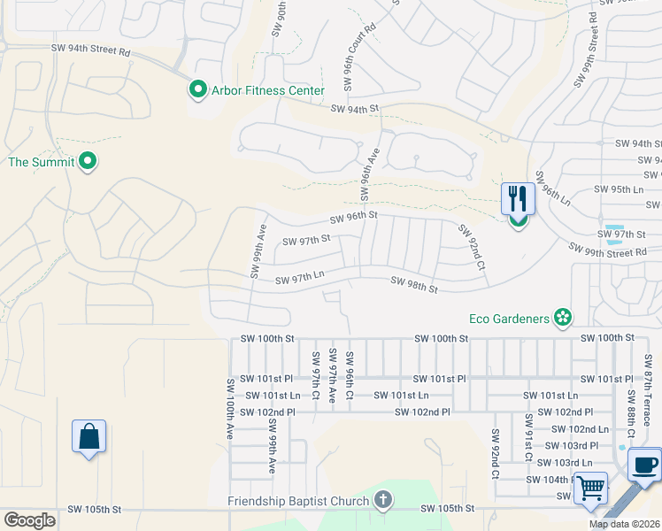 map of restaurants, bars, coffee shops, grocery stores, and more near 9730 Southwest 97th Place in Ocala